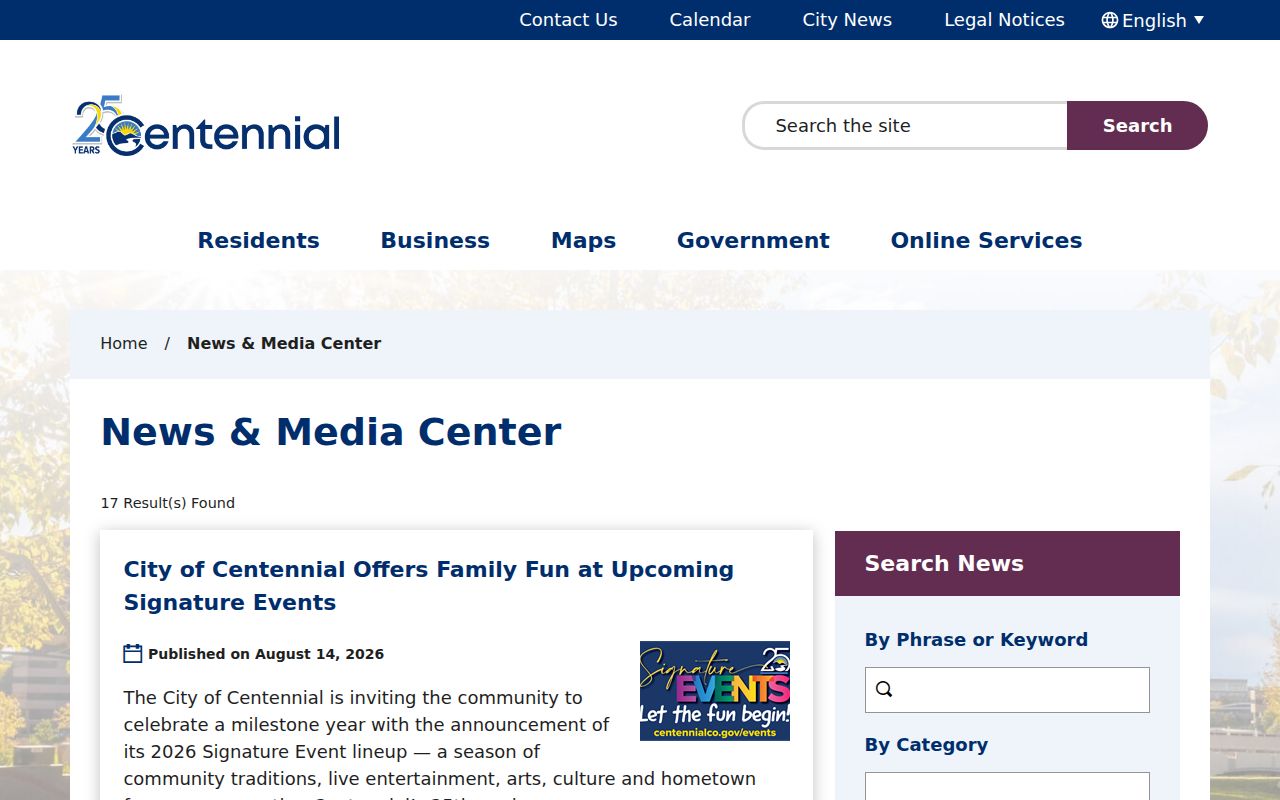 Centennial residents directory reference to the Centennial News Center