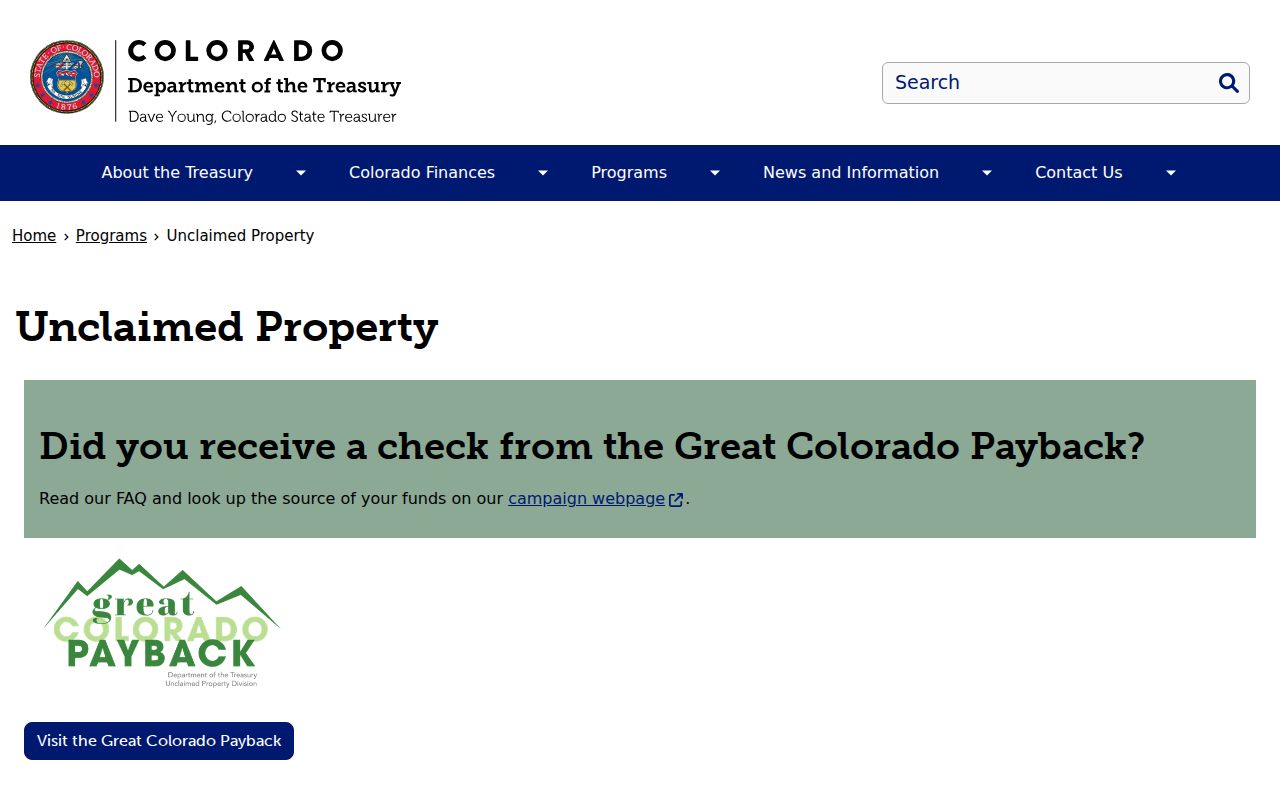 Centennial residents directory reference to Colorado unclaimed property search