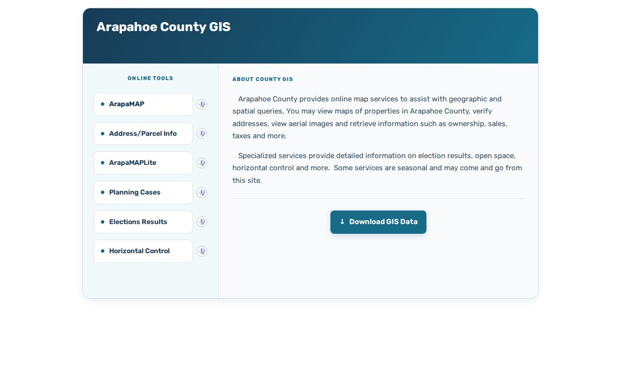 Centennial neighbors reference to Arapahoe County GIS parcel tools