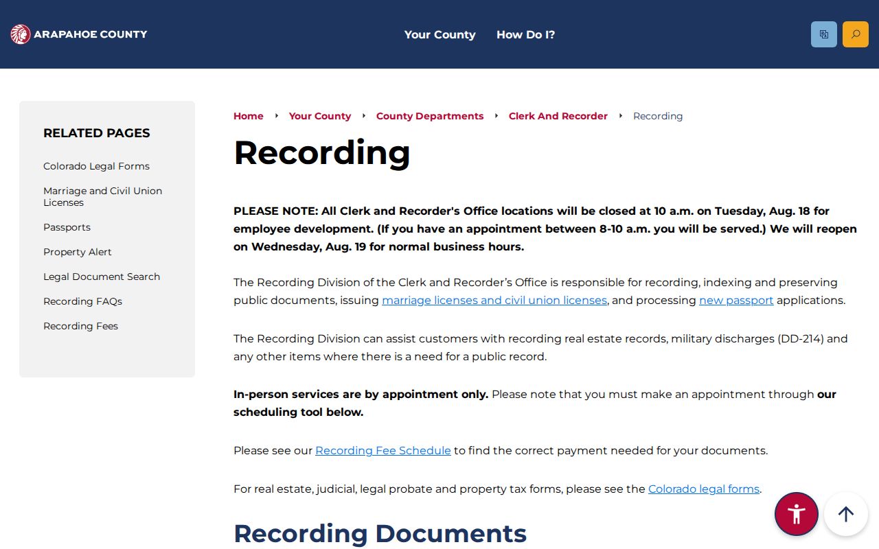 Centennial previous residents reference to the Arapahoe County recording office