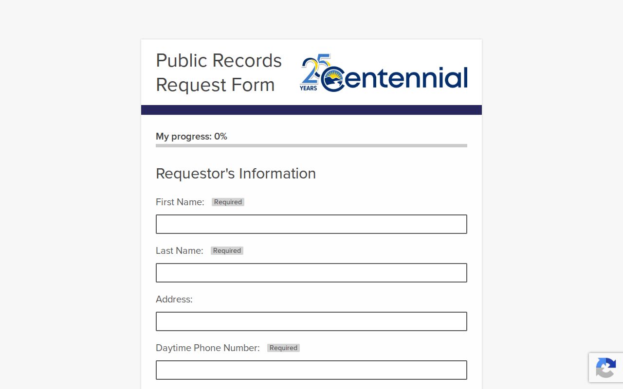 Centennial previous residents reference to the city public records request form