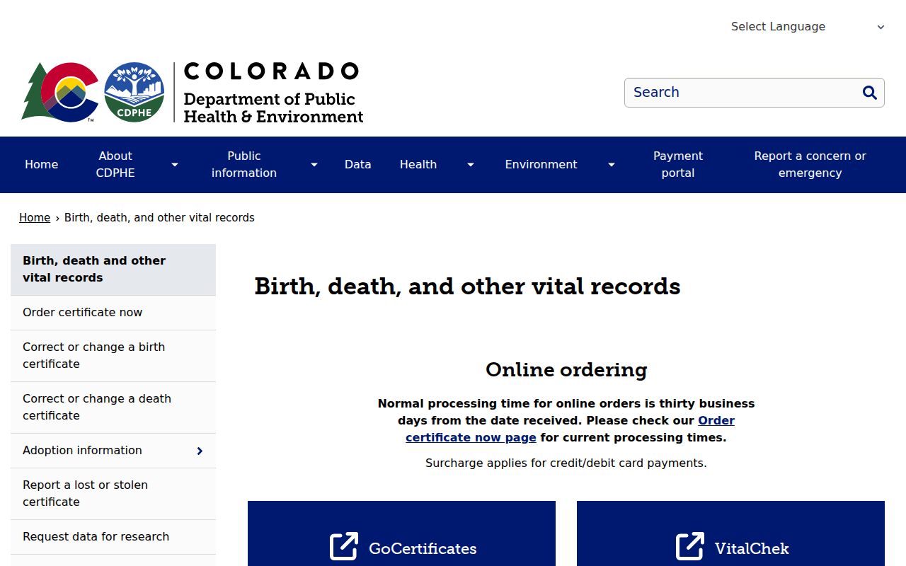 Centennial resident lookup reference to Colorado CDPHE vital records access