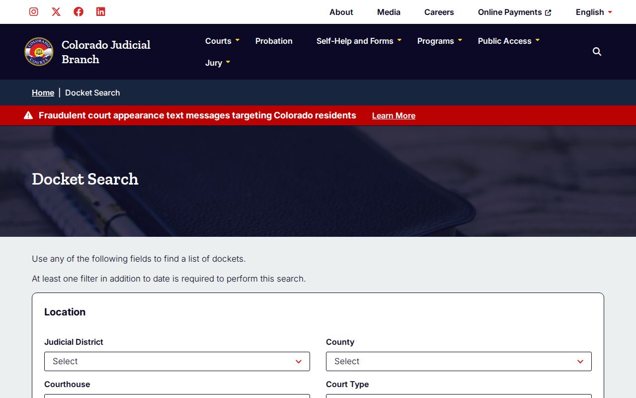 Centennial resident lookup reference to Colorado Judicial docket search