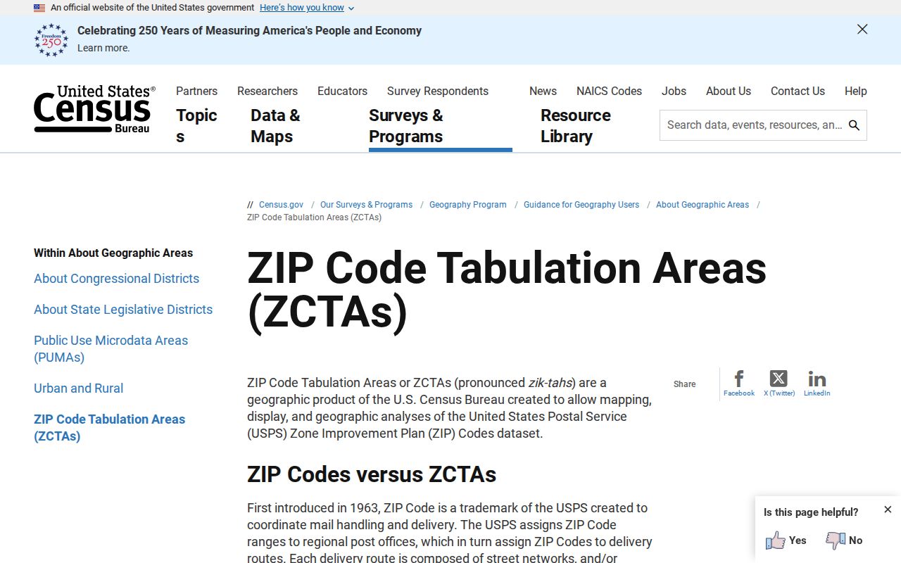 Centennial ZIP code directory reference to Census ZIP Code Tabulation Areas
