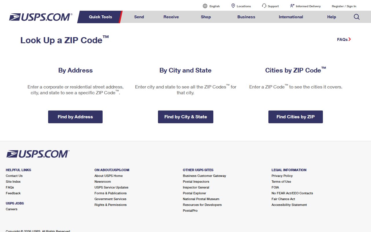 Centennial ZIP code directory reference to USPS ZIP lookup fields